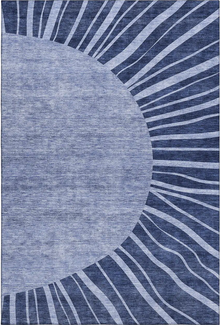 Navy Blue And Ivory Abstract Washable Area Rug With UV Protection Photo 8