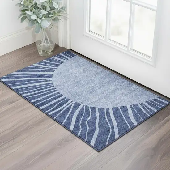 Navy Blue And Ivory Abstract Washable Area Rug With UV Protection Photo 2