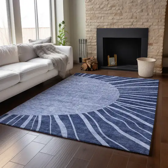 Navy Blue And Ivory Abstract Washable Area Rug With UV Protection Photo 5