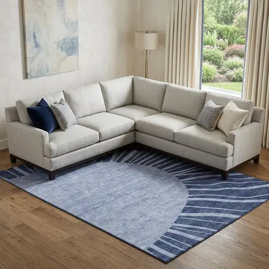 Navy Blue And Ivory Abstract Washable Area Rug With UV Protection Photo 1