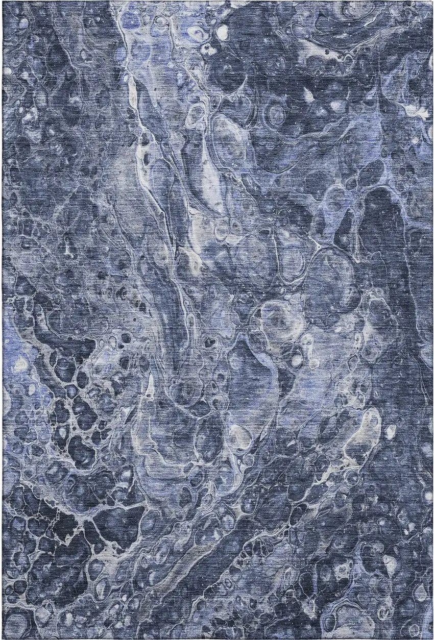 Navy Blue And Ivory Abstract Washable Area Rug With UV Protection Photo 1