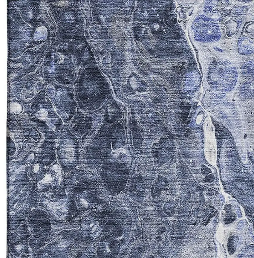 Navy Blue And Ivory Abstract Washable Area Rug With UV Protection Photo 3