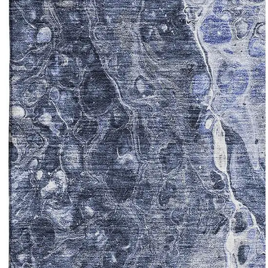 Navy Blue And Ivory Abstract Washable Area Rug With UV Protection Photo 3