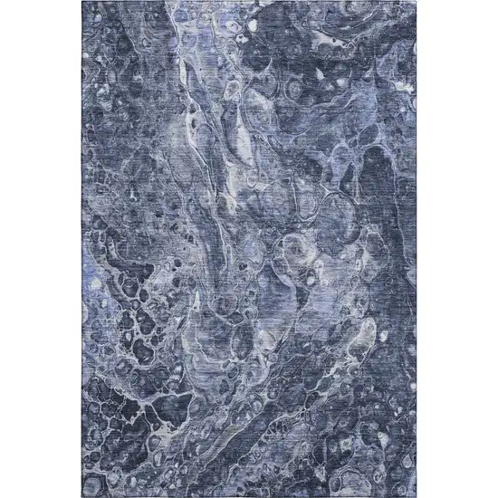 Navy Blue And Ivory Abstract Washable Area Rug With UV Protection Photo 1