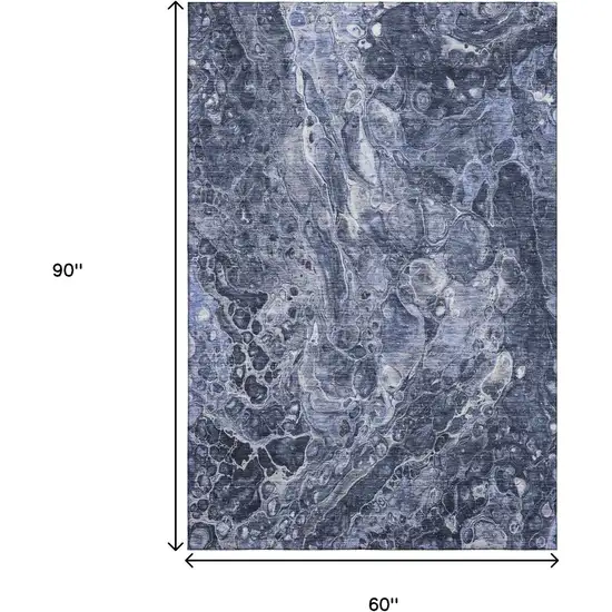 Navy Blue And Ivory Abstract Washable Area Rug With UV Protection Photo 3