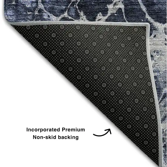 Navy Blue And Ivory Abstract Washable Area Rug With UV Protection Photo 5