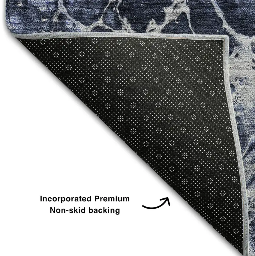 Navy Blue And Ivory Abstract Washable Area Rug With UV Protection Photo 5