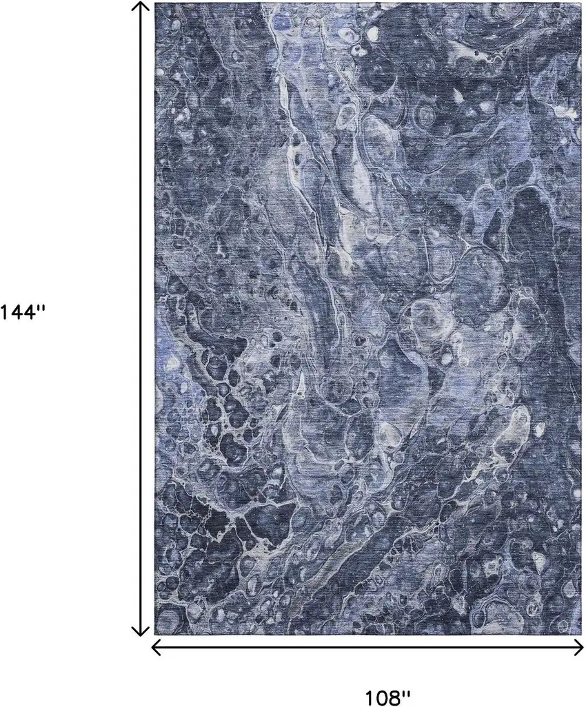 Navy Blue And Ivory Abstract Washable Area Rug With UV Protection Photo 9