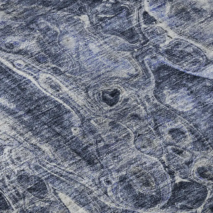 Navy Blue And Ivory Abstract Washable Area Rug With UV Protection Photo 8