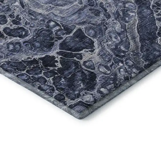 Navy Blue And Ivory Abstract Washable Area Rug With UV Protection Photo 6