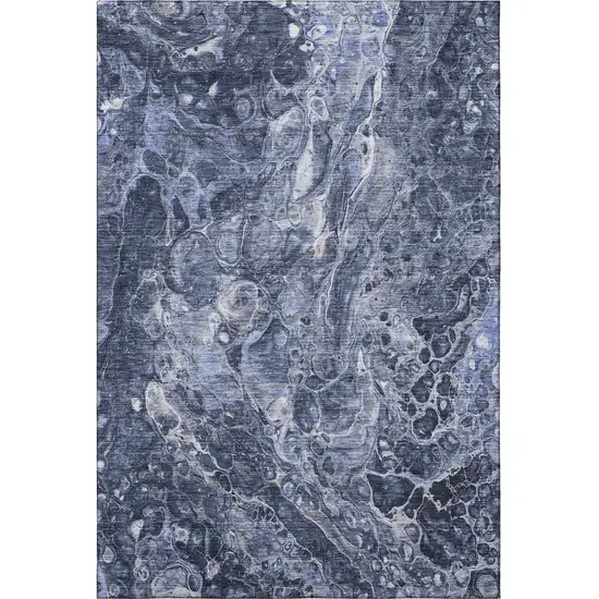 Navy Blue And Ivory Abstract Washable Area Rug With UV Protection Photo 2