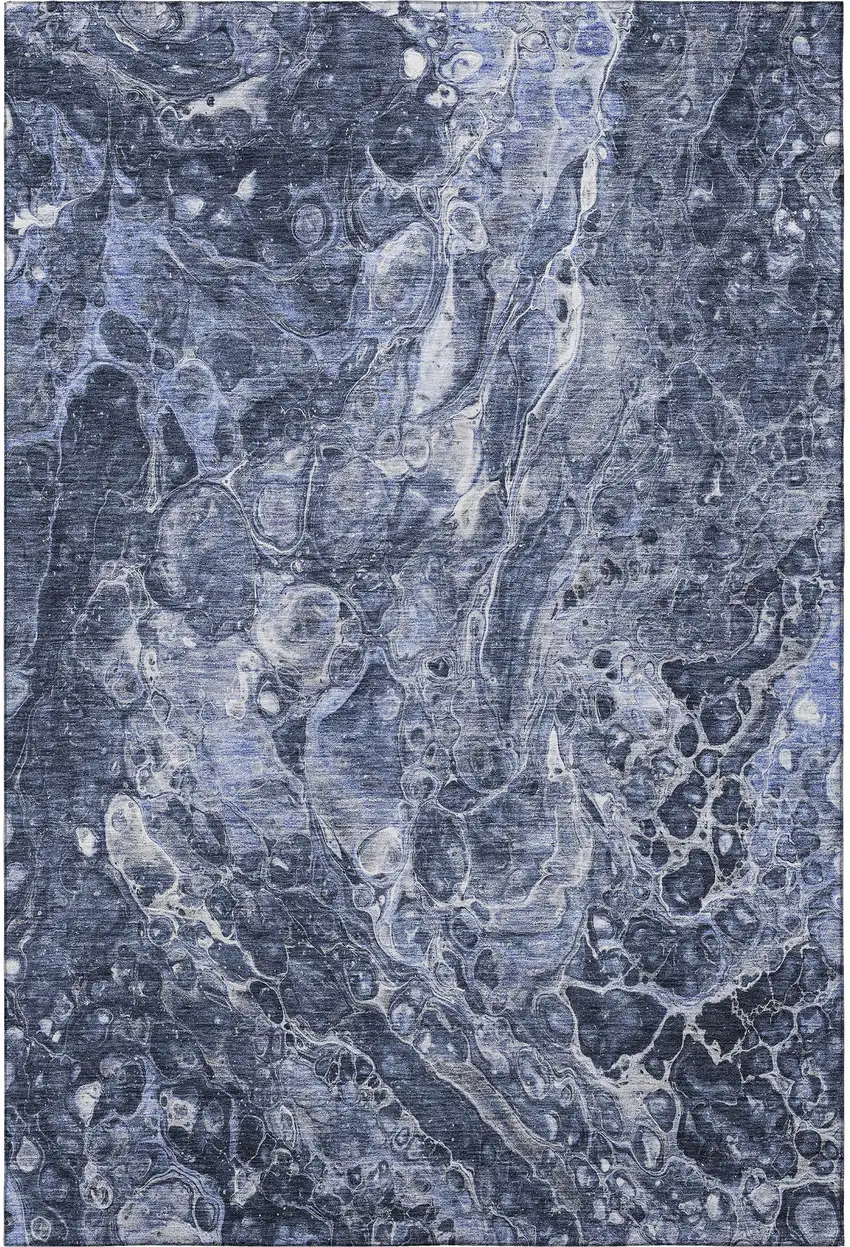 Navy Blue And Ivory Abstract Washable Area Rug With UV Protection Photo 2