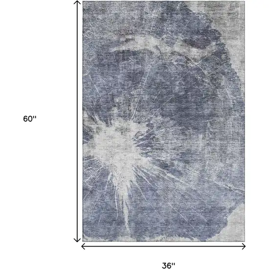 Navy Blue And Ivory Abstract Washable Area Rug With UV Protection Photo 3