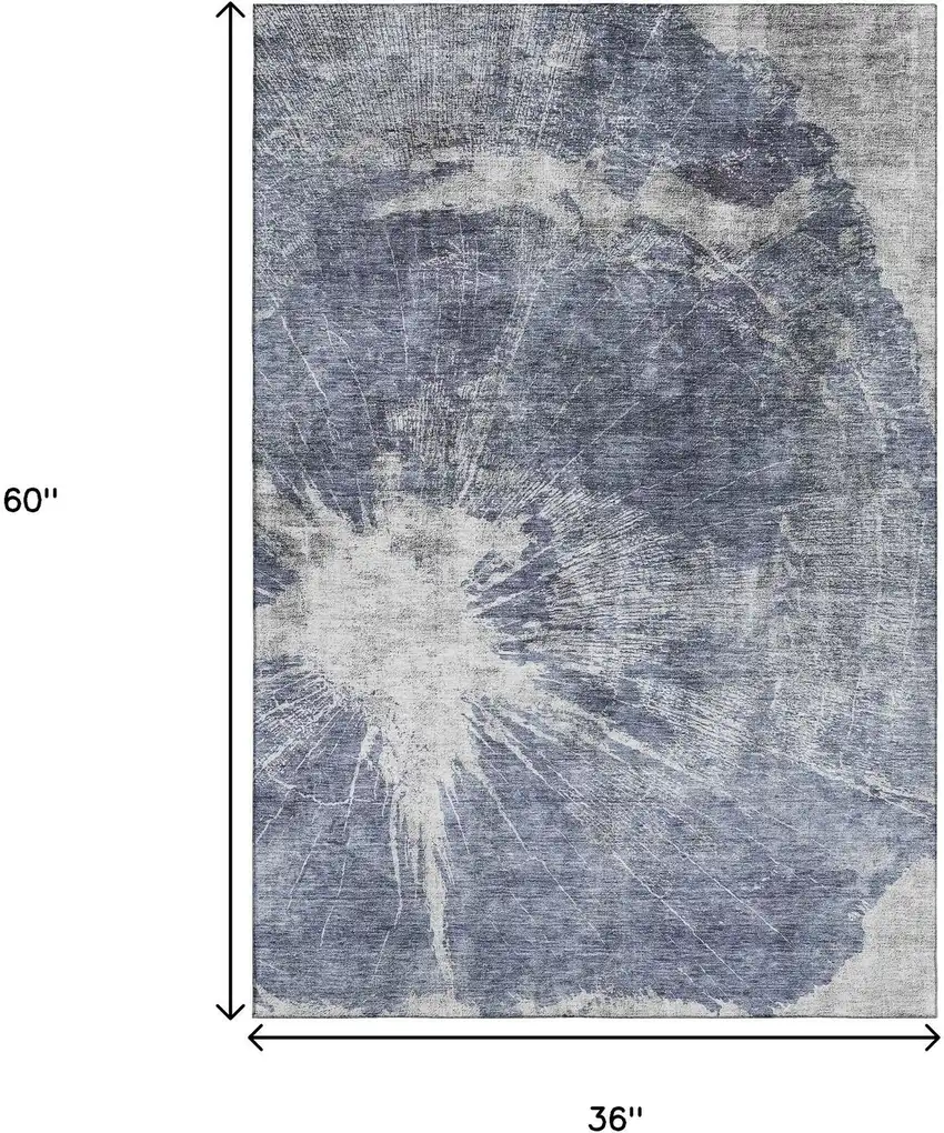 Navy Blue And Ivory Abstract Washable Area Rug With UV Protection Photo 3