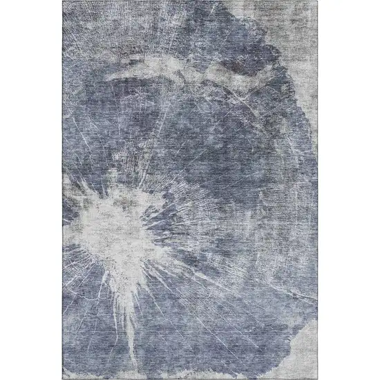 Navy Blue And Ivory Abstract Washable Area Rug With UV Protection Photo 1