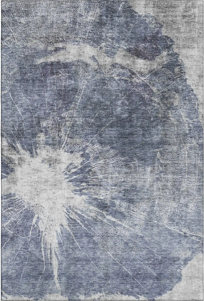 Navy Blue And Ivory Abstract Washable Area Rug With UV Protection Photo 1