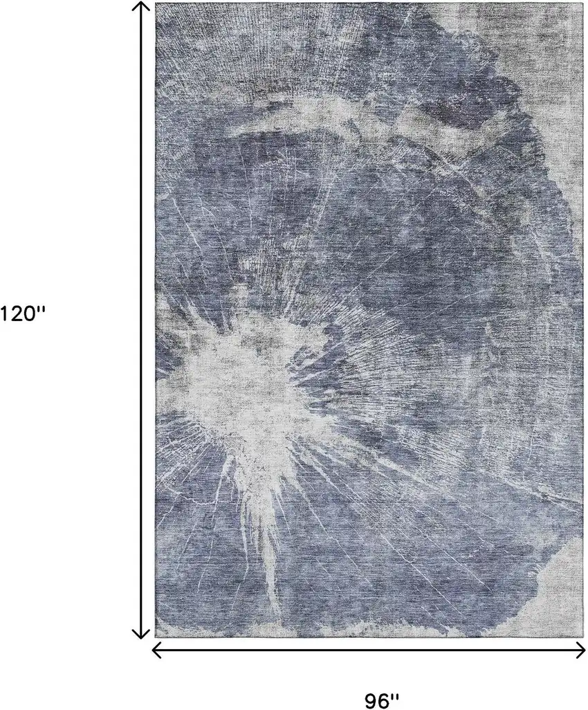 Navy Blue And Ivory Abstract Washable Area Rug With UV Protection Photo 3