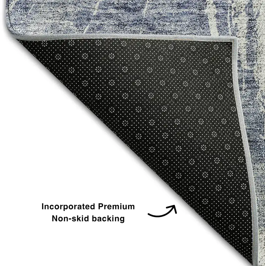 Navy Blue And Ivory Abstract Washable Area Rug With UV Protection Photo 5