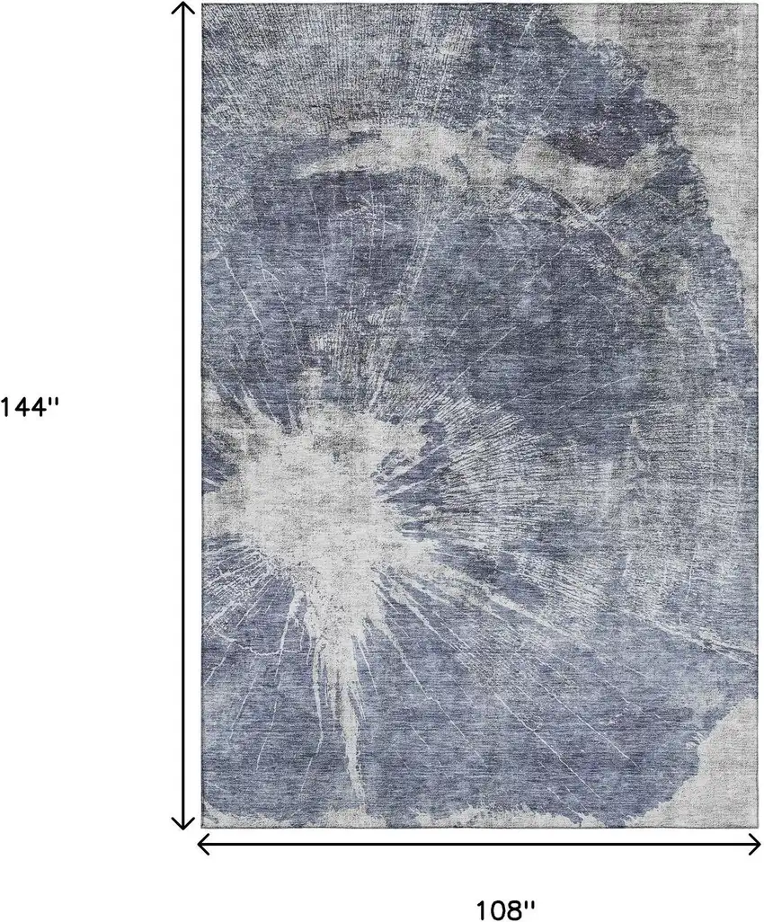 Navy Blue And Ivory Abstract Washable Area Rug With UV Protection Photo 9