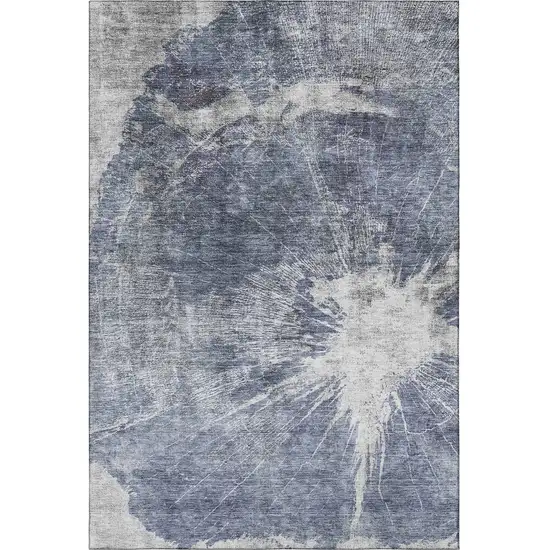 Navy Blue And Ivory Abstract Washable Area Rug With UV Protection Photo 2