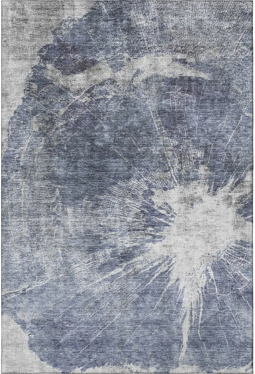 Navy Blue And Ivory Abstract Washable Area Rug With UV Protection Photo 2