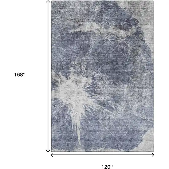 Navy Blue And Ivory Abstract Washable Area Rug With UV Protection Photo 3