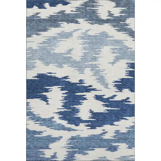 Navy Blue And Ivory Abstract Washable Area Rug With UV Protection Photo 1