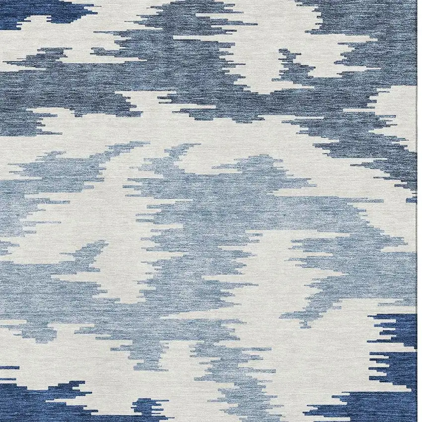Navy Blue And Ivory Abstract Washable Area Rug With UV Protection Photo 4