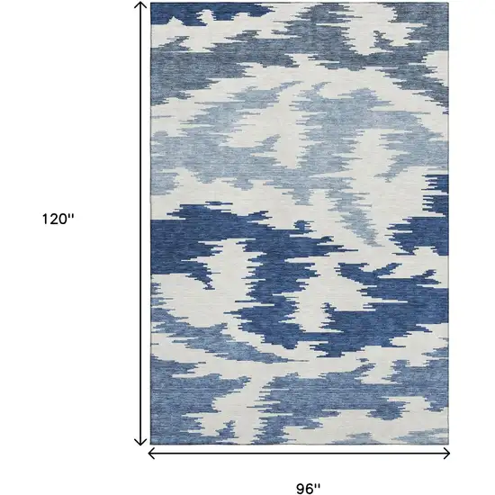 Navy Blue And Ivory Abstract Washable Area Rug With UV Protection Photo 3