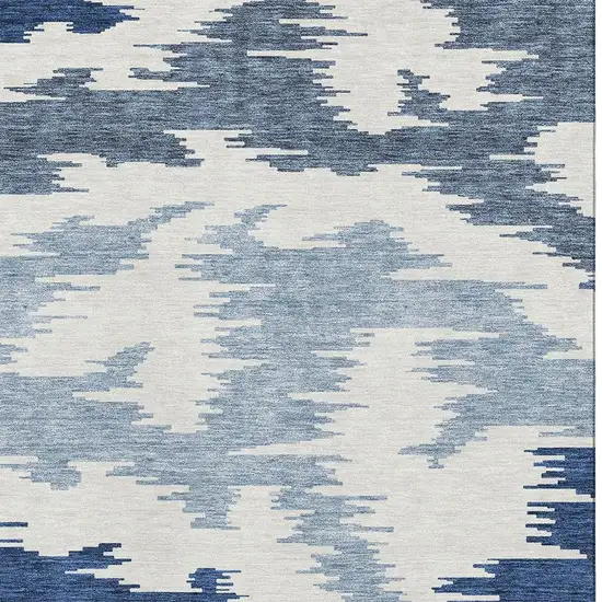 Navy Blue And Ivory Abstract Washable Area Rug With UV Protection Photo 3