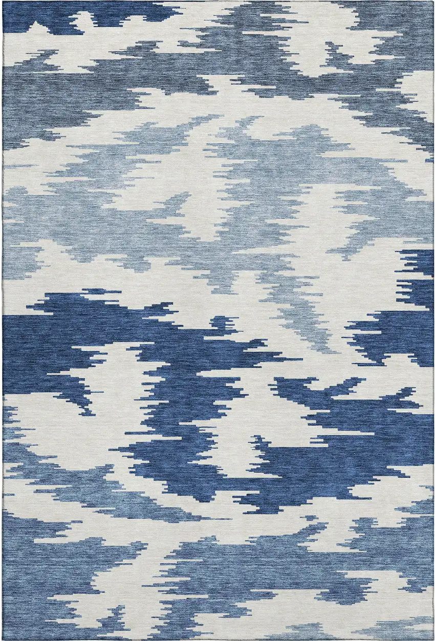 Navy Blue And Ivory Abstract Washable Area Rug With UV Protection Photo 1