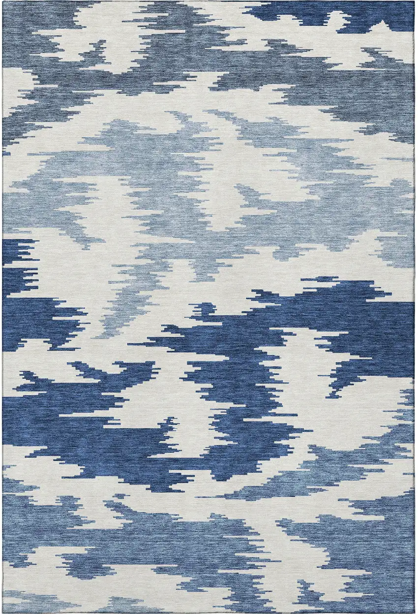 Navy Blue And Ivory Abstract Washable Area Rug With UV Protection Photo 4