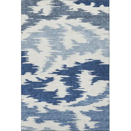Navy Blue And Ivory Abstract Washable Area Rug With UV Protection Photo 4