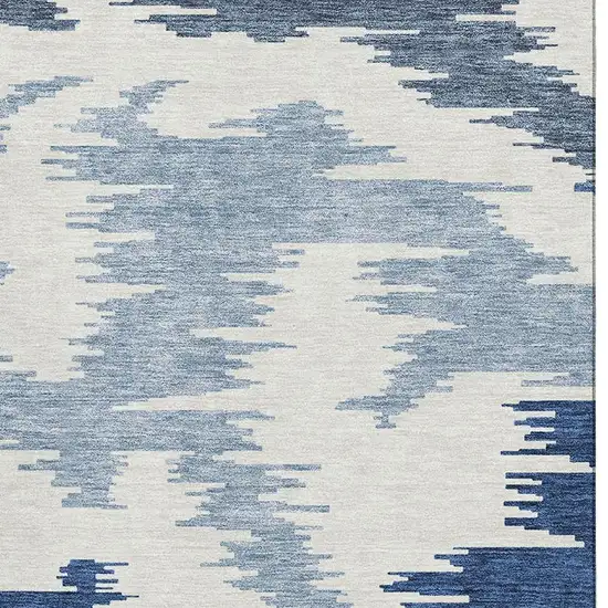 Navy Blue And Ivory Abstract Washable Area Rug With UV Protection Photo 3