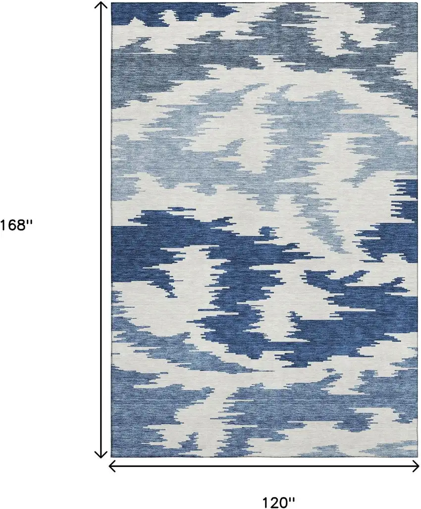 Navy Blue And Ivory Abstract Washable Area Rug With UV Protection Photo 3