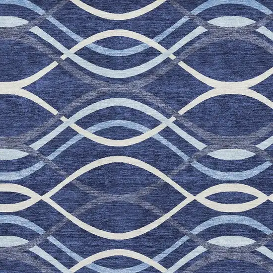 Navy Blue And Ivory Abstract Washable Area Rug With UV Protection Photo 3