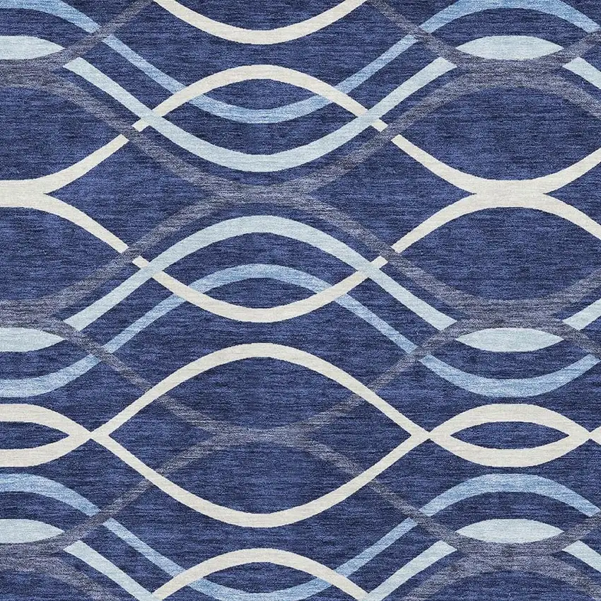 Navy Blue And Ivory Abstract Washable Area Rug With UV Protection Photo 3