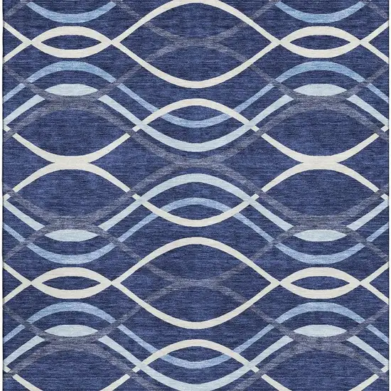 Navy Blue And Ivory Abstract Washable Area Rug With UV Protection Photo 4