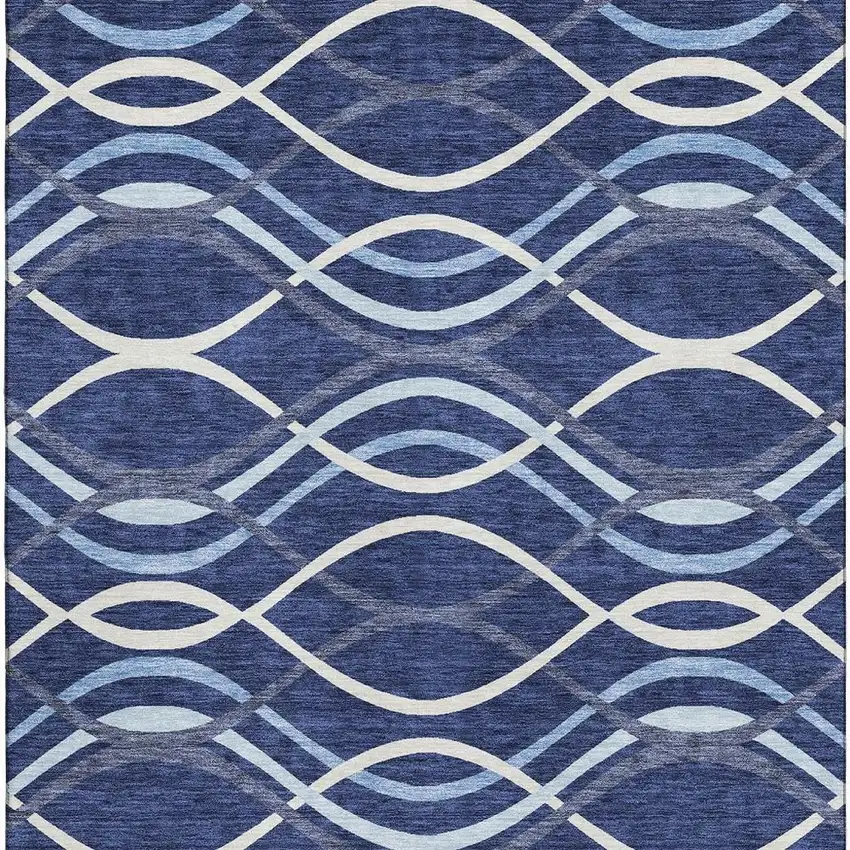 Navy Blue And Ivory Abstract Washable Area Rug With UV Protection Photo 4