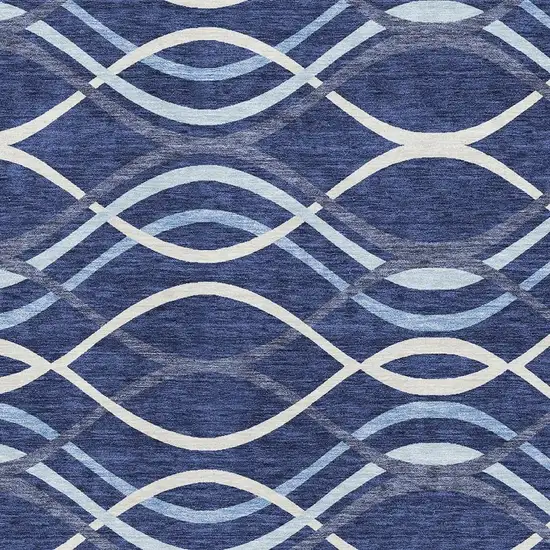 Navy Blue And Ivory Abstract Washable Area Rug With UV Protection Photo 3