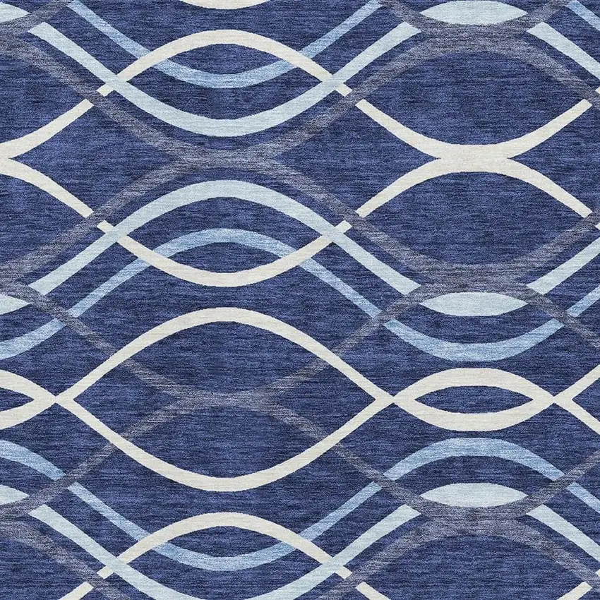 Navy Blue And Ivory Abstract Washable Area Rug With UV Protection Photo 3