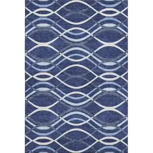 Photo of Navy Blue And Ivory Abstract Washable Area Rug With UV Protection
