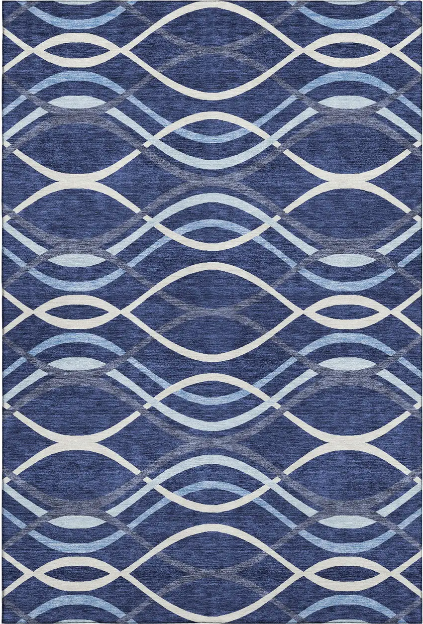 Navy Blue And Ivory Abstract Washable Area Rug With UV Protection Photo 1