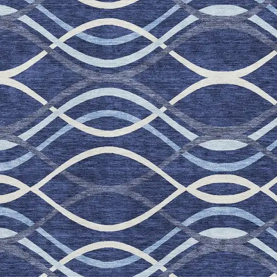 Navy Blue And Ivory Abstract Washable Area Rug With UV Protection Photo 4