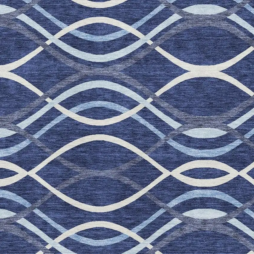Navy Blue And Ivory Abstract Washable Area Rug With UV Protection Photo 4