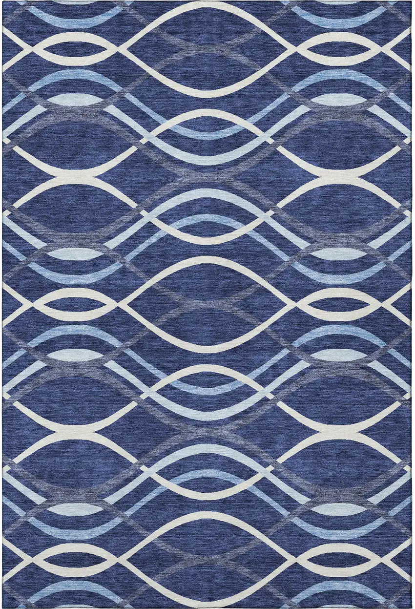 Navy Blue And Ivory Abstract Washable Area Rug With UV Protection Photo 3