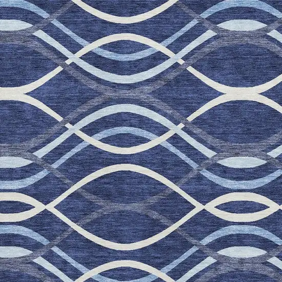 Navy Blue And Ivory Abstract Washable Area Rug With UV Protection Photo 3