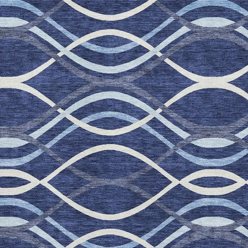 Navy Blue And Ivory Abstract Washable Area Rug With UV Protection Photo 3