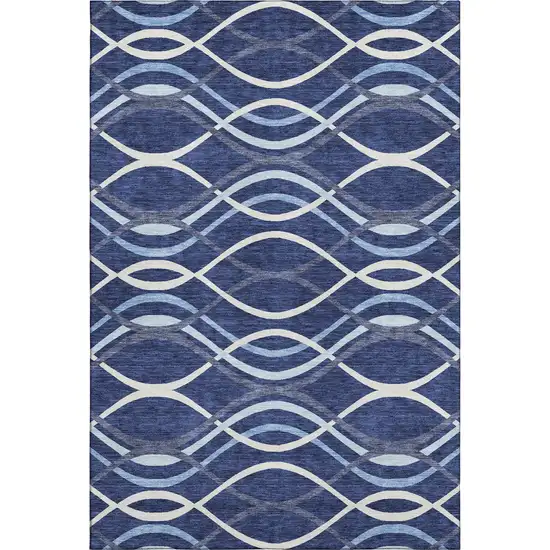 Navy Blue And Ivory Abstract Washable Area Rug With UV Protection Photo 1