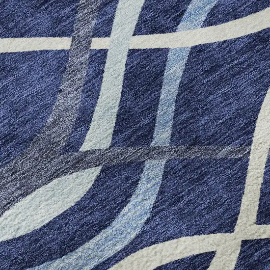 Navy Blue And Ivory Abstract Washable Area Rug With UV Protection Photo 9